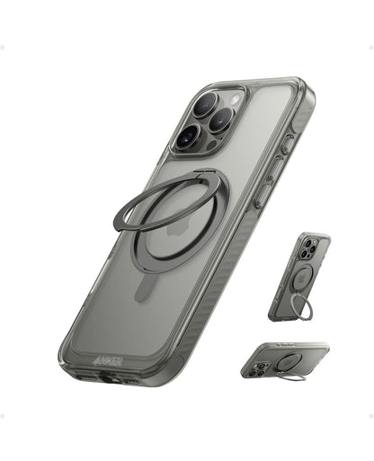 Anker Ultra Magneties vir iPhone-foonhouer met Stewige 360°-Ringstaander - met MagSafe (vir iPhone 16 Pro Max, Deurskynende Titaan)
