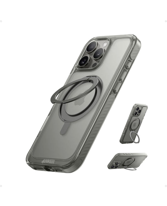 Anker Ultra Magnetic for iPhone Case with Sturdy 360° Ring Stand - with MagSafe (for iPhone 16 Pro Max, Clear Titanium)