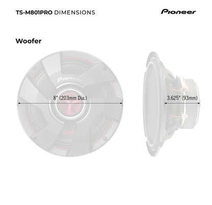 Pioneer TS-M801PRO, Motorvoertuigoudioluidsprekers, Volreeks, Helder Klankgehalte, Maklike Installasie en Verbeterde Basrespons, 8”-luidsprekers