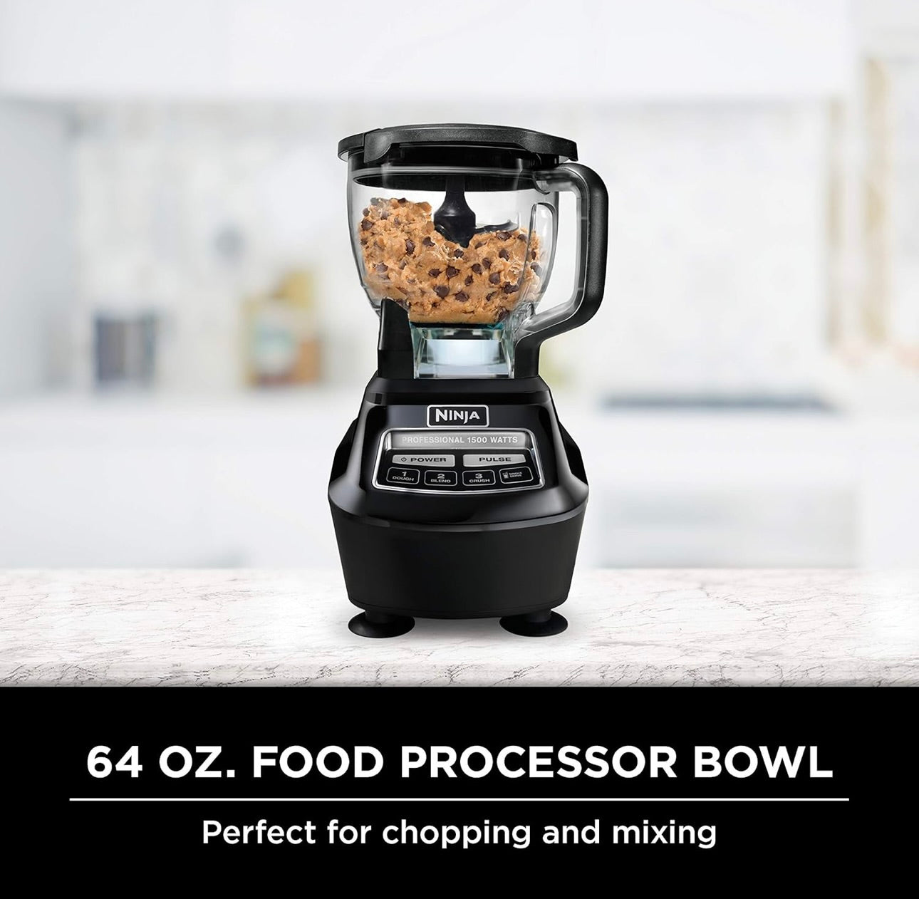 Ninja Blender, Mega Kitchen System, 1500W, 4 Functions with 72 Blender Pitcher, 64 Processor Bowl, 2 Nutri Cups + Lids - Black BL770