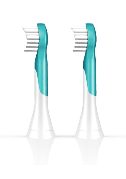 Philips Sonicare for Kids 3+ Oorspronklike Vervangingsborselkoppe, 2 Borselkoppe, Turkoois en Wit, Kompak, HX6032/94