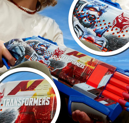 NERF Transformers Optimus Primal Dart Blaster, 16 Nerf Elite Darts, Pump Action, Toy Foam Blasters for 8 Year Old Boys & Girls & Up