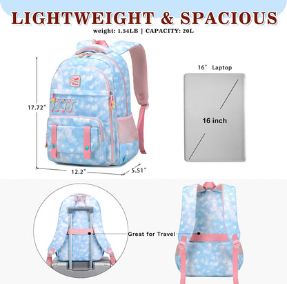Girls Backpack 15.6 Inch Laptop School Bag Cute Kids Kindergarten Elementary Backpacks Middle Schoolbag Large Bookbags for Women Teens Students Anti Theft Travel Daypack (Blue)