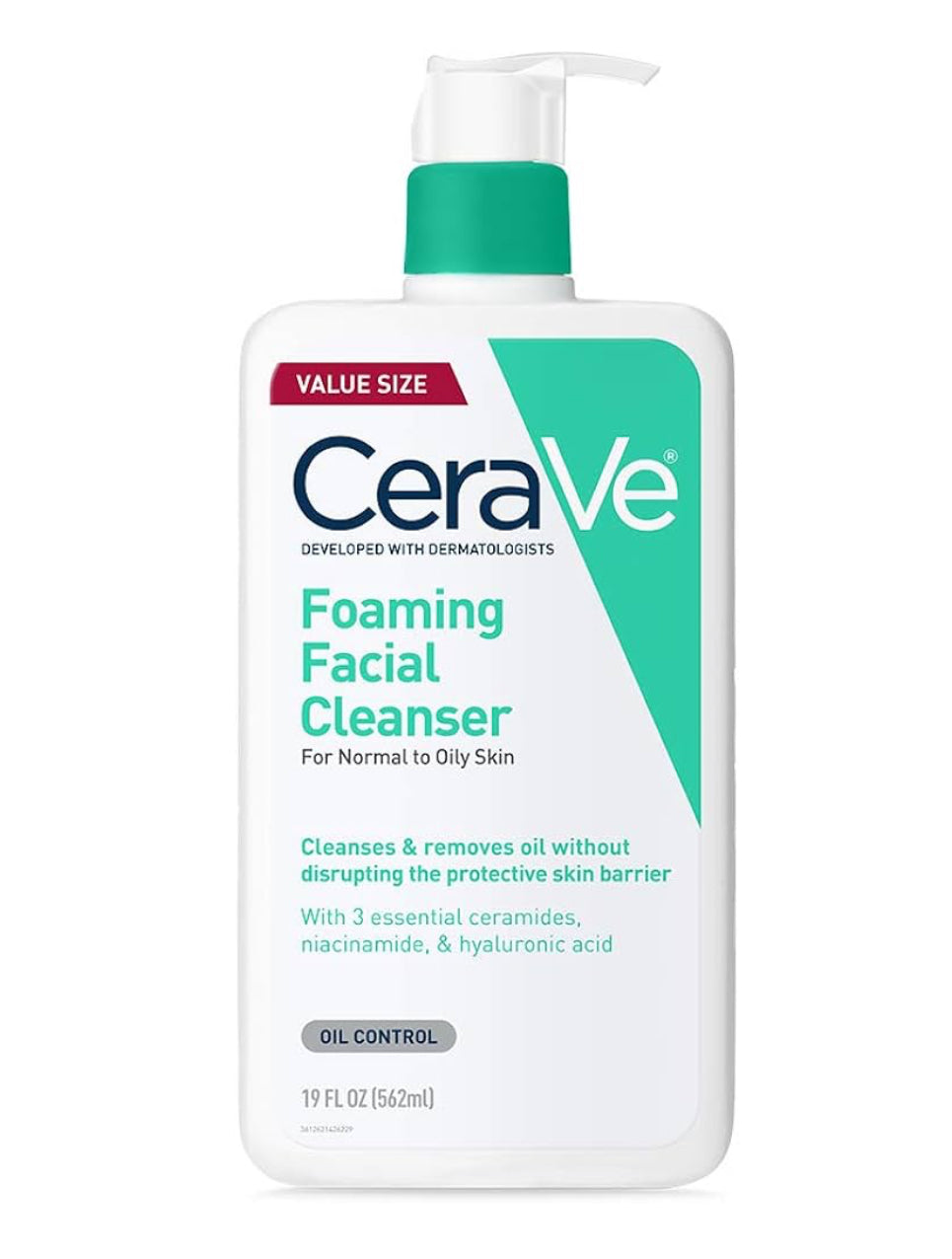 CeraVe Skuimende Gesigsreiniger, Daaglikse Gesigswas vir Olierige Vel, Hialuronzuur + Smeremiddels + Niasinamied, Geurvry en Parabenvry (19 oz)