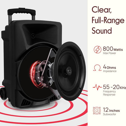 Draagbare PA-luidsprekerstelsel – 800W Aangedrewe Bluetooth Binne- en Buite-DJ-Stereoluidspreker met MP3 AUX 3.5mm-ingang, Flitsende Partytjielig en FM-radio