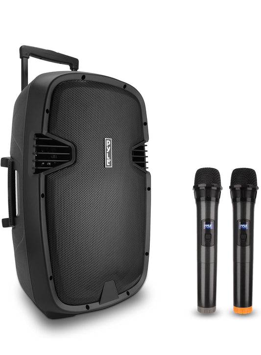 Draagbare 15" 1600 Watt Bluetooth PA-luidspreker - Binne- / buiteklankstelsel met (2) UHF Draadlose Mikrofone, Herlaaibare Battery, Oudio-opname, USB/SD-lesers, FM-radio