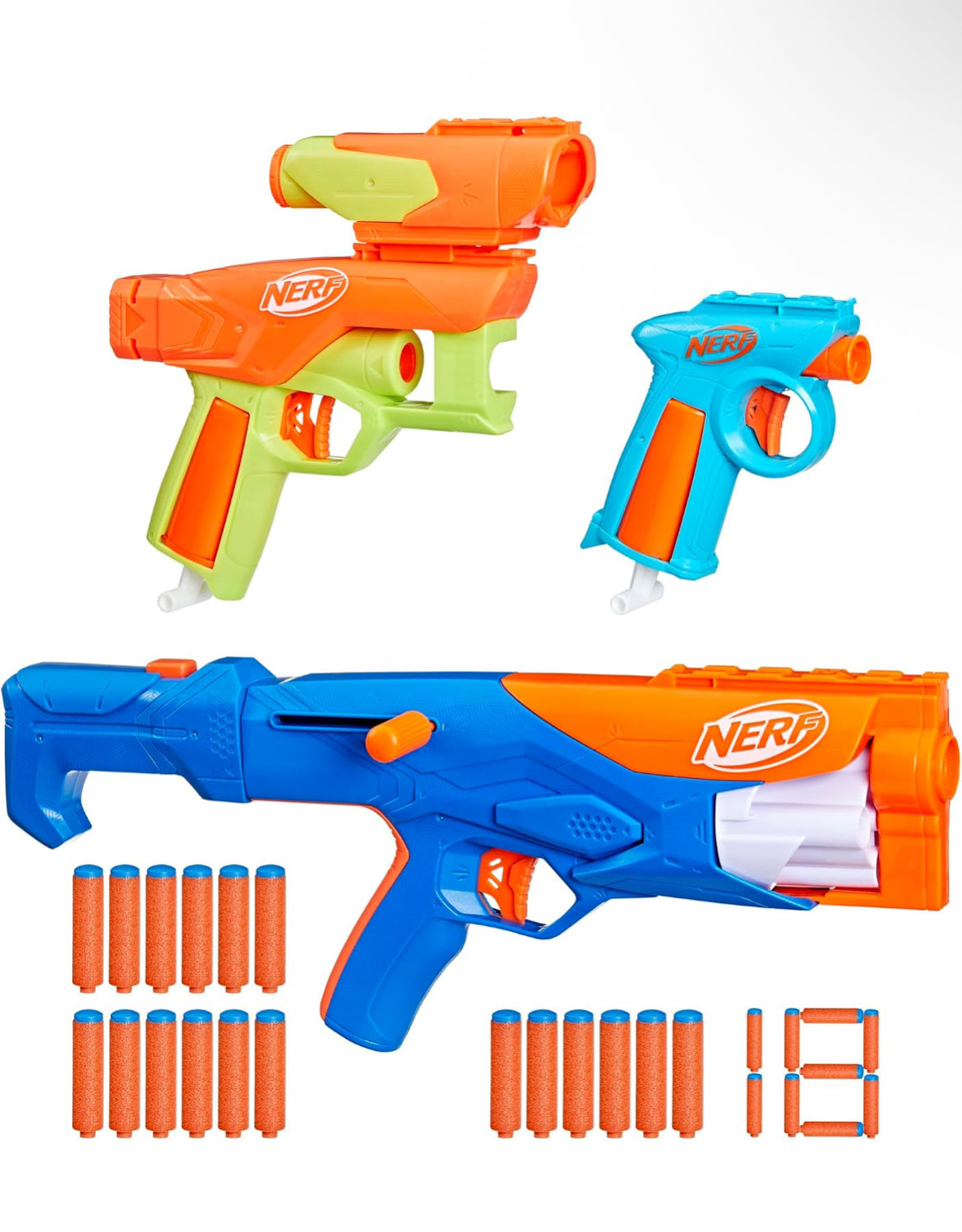 Nerf N Series Gear Up Pack, 3X Blasters, 18 Nerf N1 Darts, Kids Gifts, Outdoor Games, Ages 8+