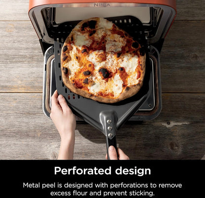 Ninja Geperforeerde Pizzaskop, versoenbaar met Woodfire Buite-oond (OO100-reeks), Ophangkoord, Aluminium, Grys/Swart, 19.5'' x 16.5'' x15"
