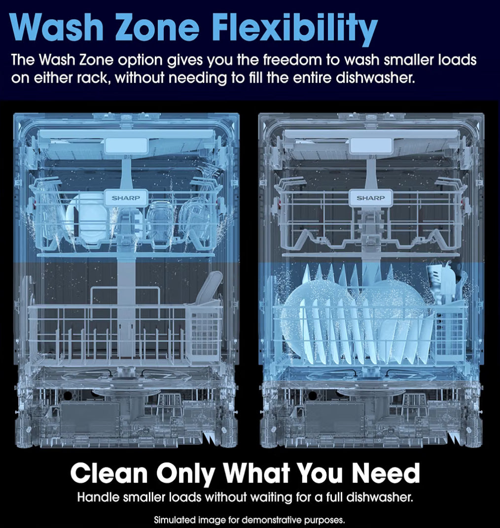 Sharp SDY6735DNS 24 in. Top Control Handle 49 dBA Dishwasher
49 dBA Quiet Operation, 16 Place Settings, Third Rack, Auto Door Open Drying