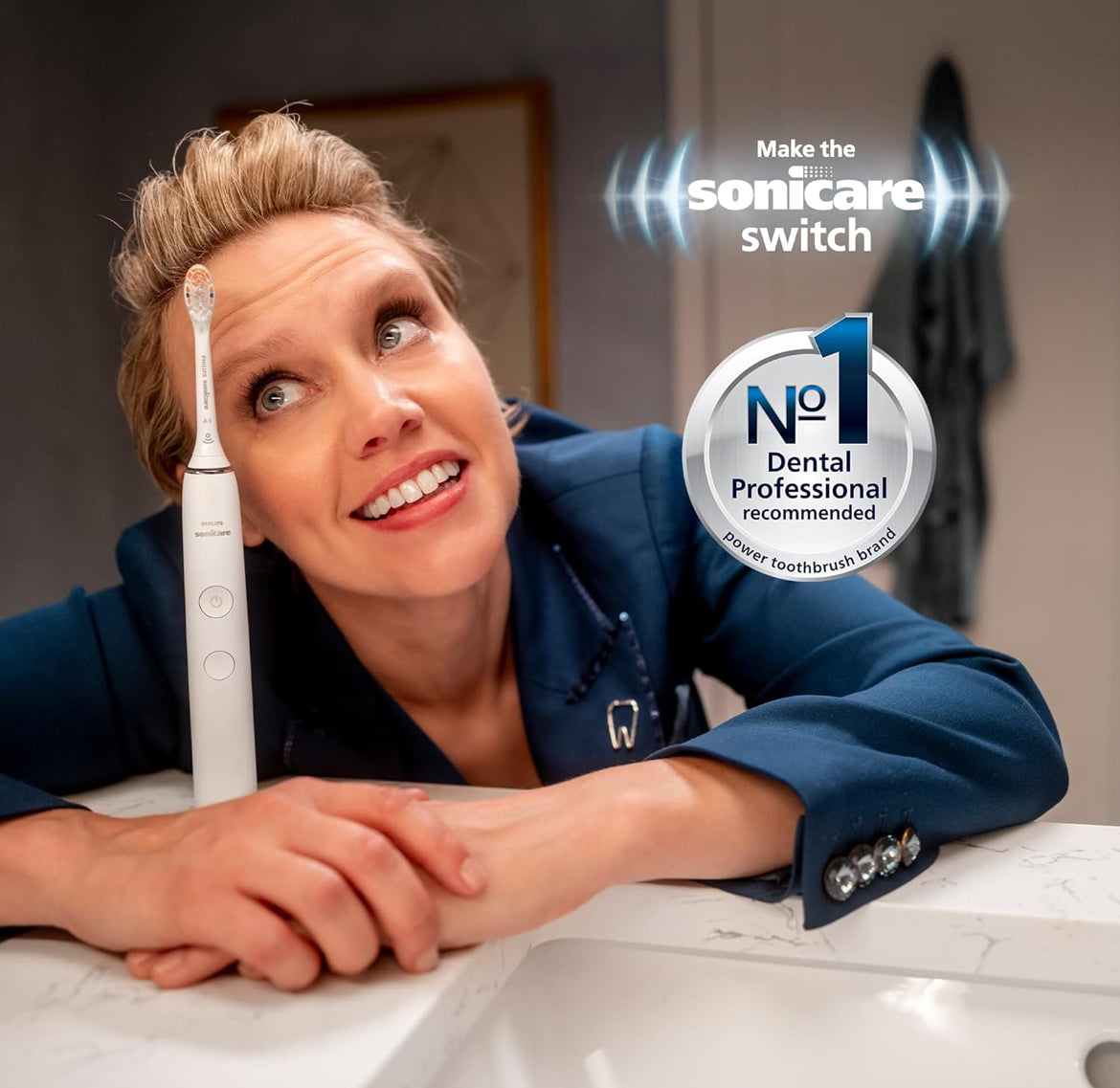 Brosse à dents électrique rechargeable Philips Sonicare ProtectiveClean 6500, avec capteur de pression, 3 modes de nettoyage, SmarTimer et QuadPacer, étui de voyage de charge – Bleu marine, HX6462/07