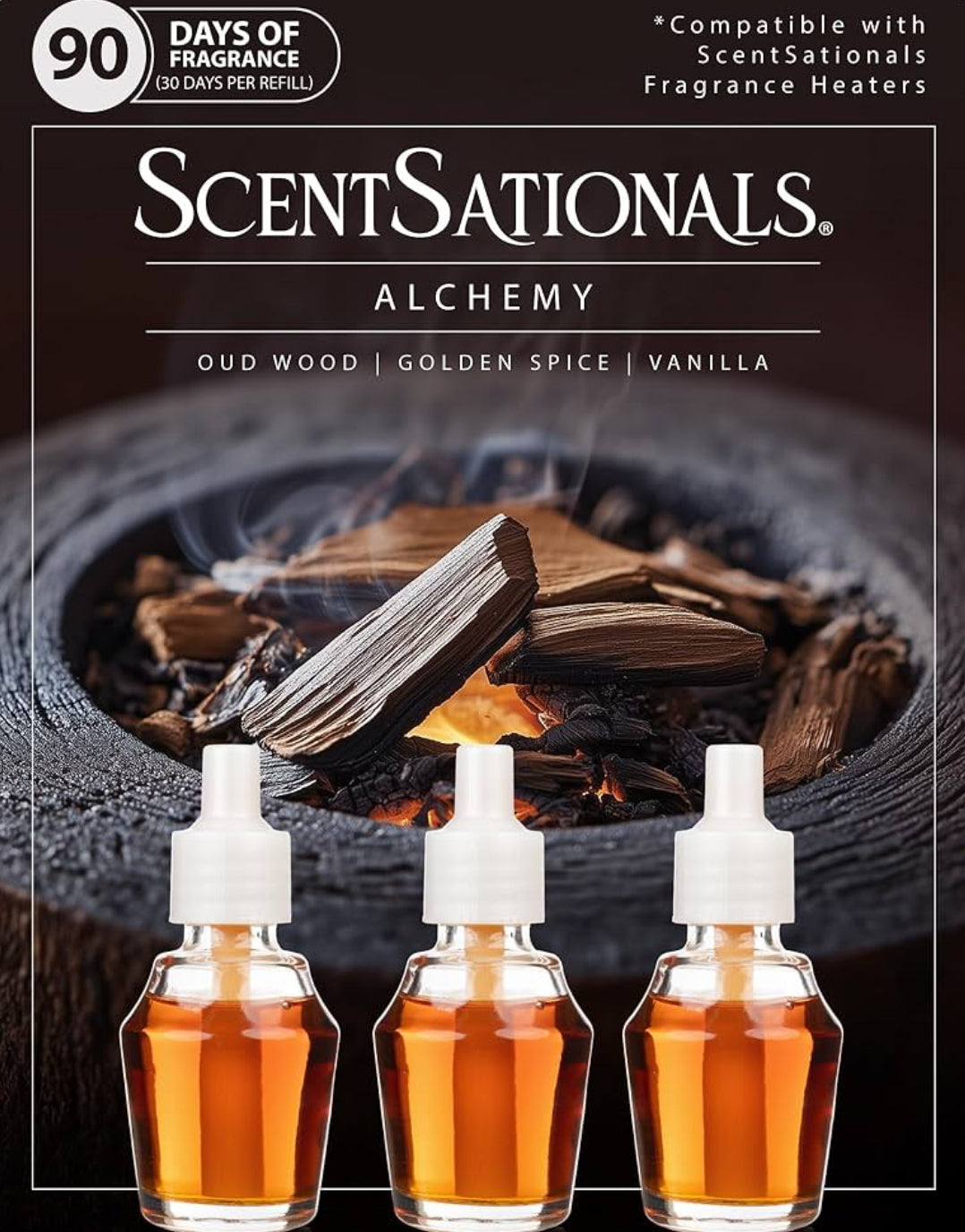 ScentSationals Alchemy Fragrance Oil Plug In Air Freshener Refills 3-Pack - Works w/ Scentsationals Wall Plugs - Packaging May Vary