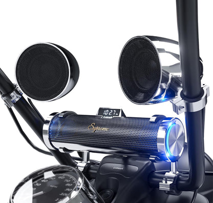 Bluetooth Motorcycle Speakers Waterproof 8-Speaker Radio 600W Aluminum Sound Bar, 4.25" External Speakers, LED light, FM Radio/USB/AUX, Remote Control, Perfect for Harley ATV