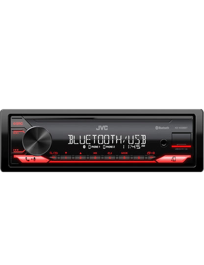 JVC KD-XD28BT Bluetooth-motorstereo met USB-poort – AM/FM-radio, MP3-speler, hoëkontras-LCD, 50 Watt, Verwyderbare Voorpaneel – Enkel-DIN – 13-band-EQ