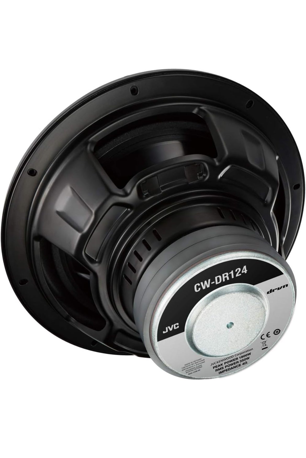 JVC CW-DR124 DRVN 12" 4-ohm 350 Watt Motorklank Subwoofer – Enkel (Swart) met Betroubare Lae Frekwensie Slagkrag