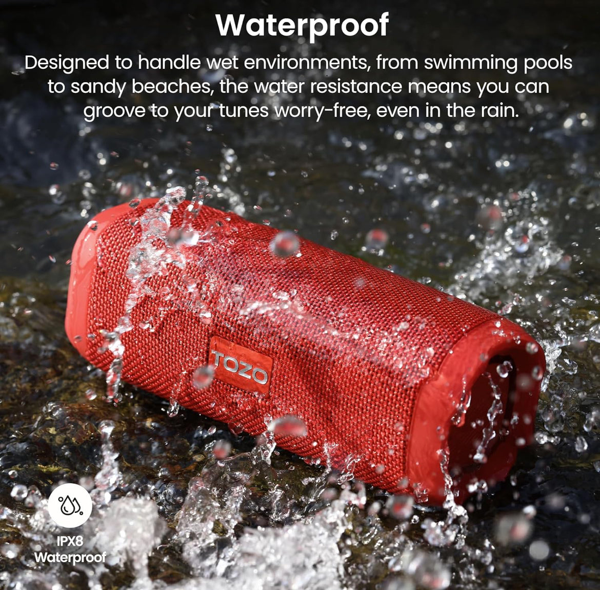 PA2 Portable Bluetooth Speaker w/ Dual Drivers & Dual Bass Diaphragms, Deep Bass Loud Stereo Sound, 25H Playtime, Custom EQ - RED