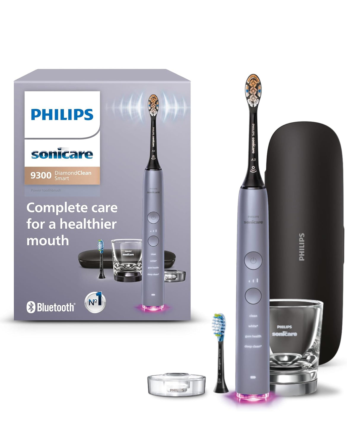 Philips Sonicare DiamondClean Smart 9300 Elektriese Tandeborsel, Soniese Tandeborsel met Toepassing, Druksensor, Borselkopbespeuring, 4 Borselmodusse en 3 Intensiteitsvlakke -Grys, Model HX9903/45