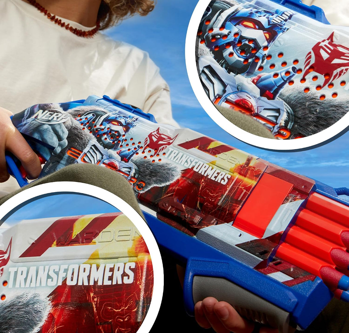 NERF Transformers Optimus Primal Dart Blaster, 16 Nerf Elite Darts, Pump Action, Toy Foam Blasters for 8 Year Old Boys & Girls & Up