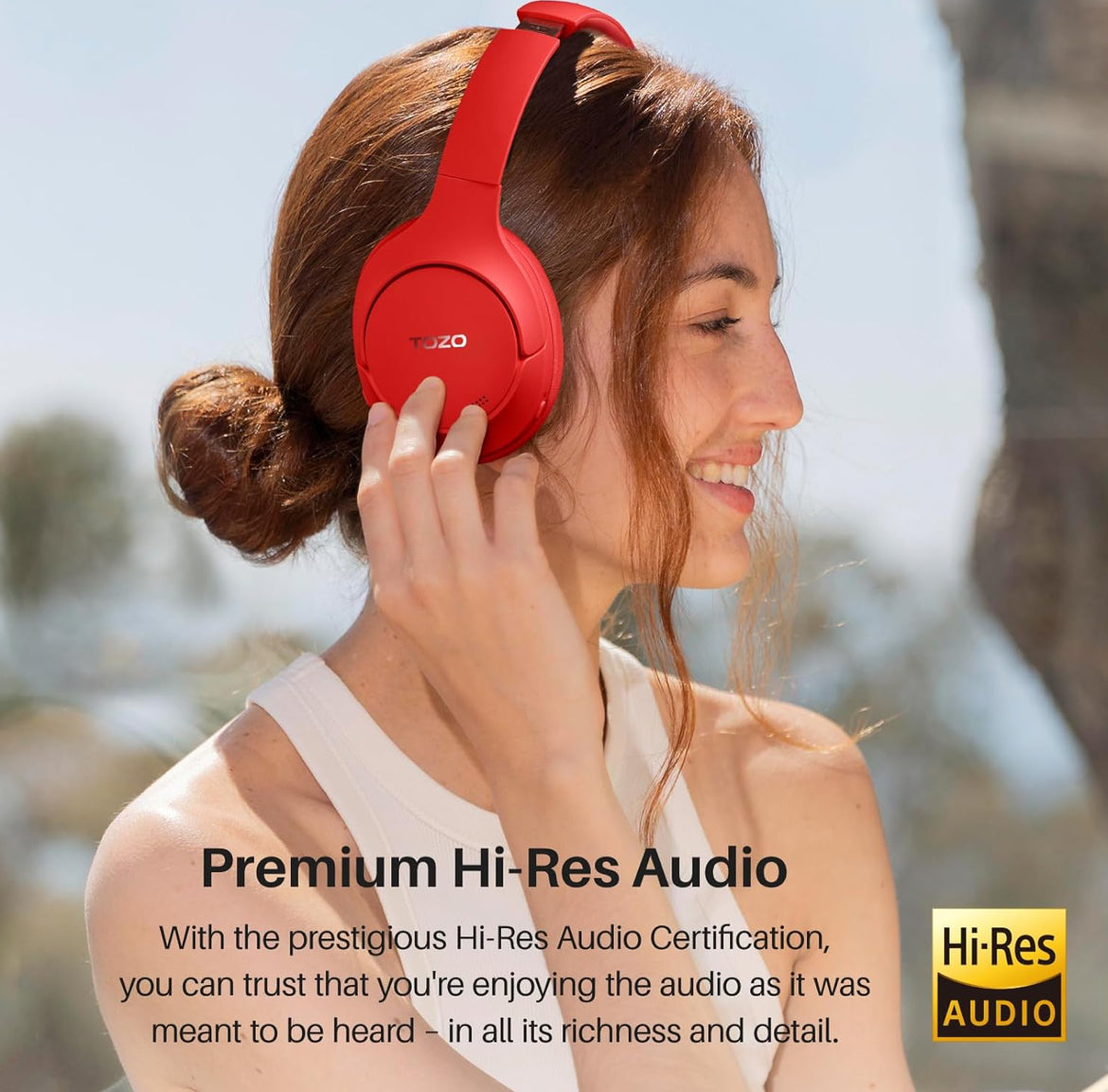 Hybrid Active Noise Cancelling Headphones, Wireless Over Ear Bluetooth, 40H Playtime, Hi-Res Audio Custom EQ, Comfort Fit Ear Cups (Red)