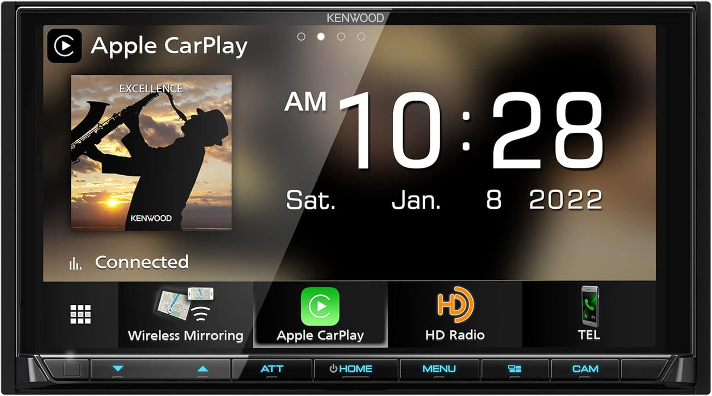 KENWOOD EXCELON Reference 6.8" Volle HD Kapasitiewe Raakskerm Motorstereo-ontvanger, Draadlose Apple CarPlay/Android Auto, Bluetooth, AM/FM HD Radio, MP3-speler, USB-poort, Dubbel DIN, SiriusXM