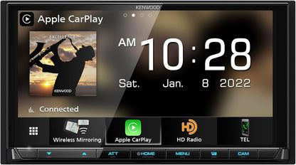 KENWOOD EXCELON Reference 6.8" Volle HD Kapasitiewe Raakskerm Motorstereo-ontvanger, Draadlose Apple CarPlay/Android Auto, Bluetooth, AM/FM HD Radio, MP3-speler, USB-poort, Dubbel DIN, SiriusXM