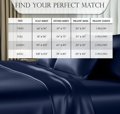 DECOLURE Satin Bed Sheets - 4 Piece Luxury Silky Queen Size Bedding Set - Softer Than Silk, Wrinkle-Free with 15” Deep Pocket Fitted Sheet, Perfect for Hair & Skin, Gifts for Women (Navy Blue)