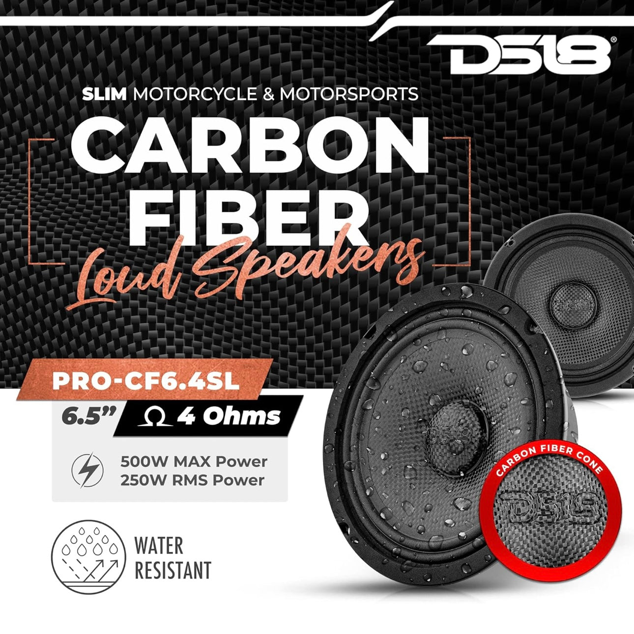 DS18 PRO-CF6.4SL 6.5" Slim  Mid-Bass Loudspeaker - Great Speaker for Motorcycles and Powersports - 1 PC