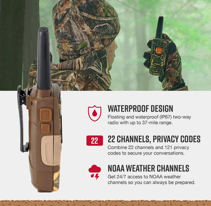 Cobra ACXT1035R FLT CAMO Waterdigte Walkie-Talkies – Herlaaibaar, Dryf, 22 Kanale, Langafstand 37-Myl Tweeradio-stel (2-pak)