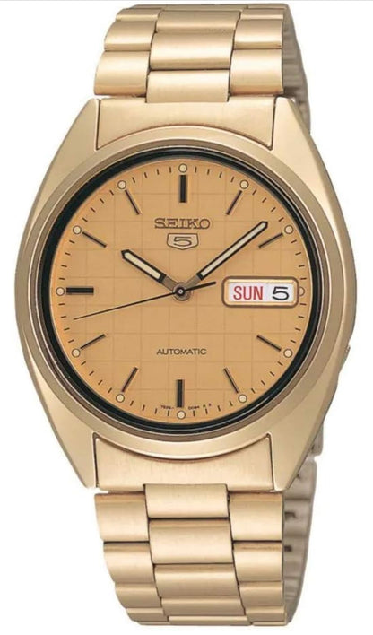Seiko 5 Outomatiese Vlekvrye Staalhorlosie - Champagne op Goud