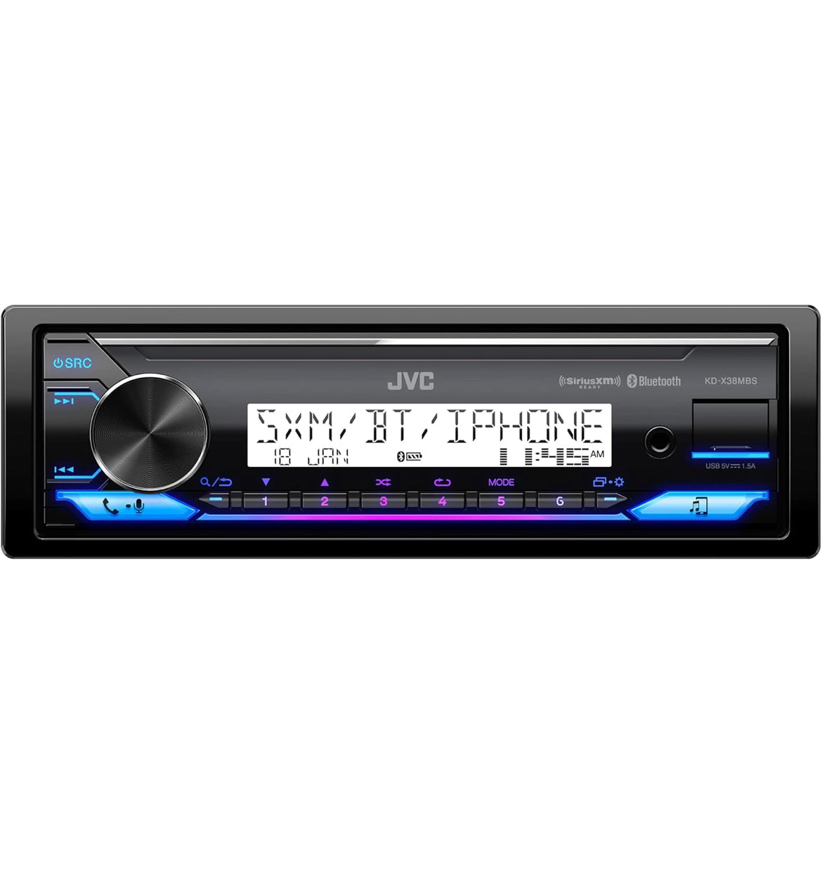 JVC KD-X38MBS Motor- en Mariene Digitale Media-ontvanger met Bluetooth, USB, SiriusXM-gereed, Versoenbaar met Amazon Alexa, Konformeelbedekte PCB