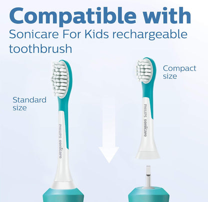 Philips Sonicare for Kids 3+ Oorspronklike Vervangingsborselkoppe, 2 Borselkoppe, Turkoois en Wit, Kompak, HX6032/94