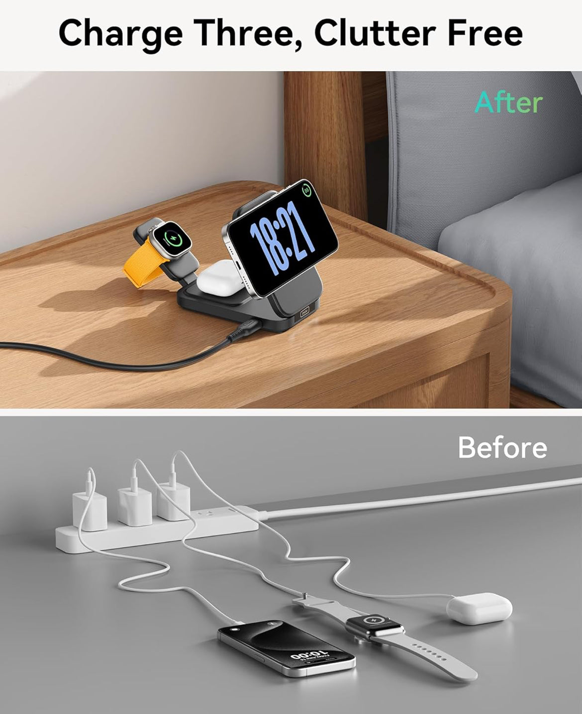 INIU 3 in 1 Wireless Charging Station, Qi2 Certified Magnetic Travel Charger for Apple Multiple Devices, Foldable Charger Stand for Apple iPhone 16 15 14 13 12 Series Watch AirPods (Green)