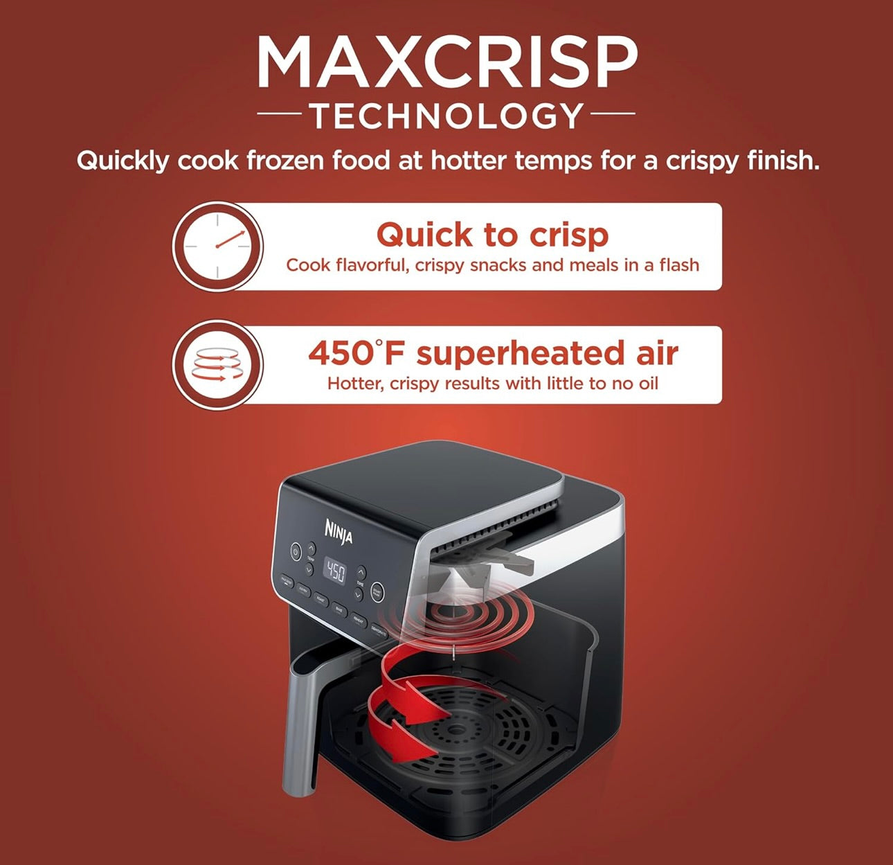 Ninja Air Fryer Pro XL 6-in-1 with 6.5 QT Capacity, Max Crisp, Air Fry, Air Roast, Bake, Reheat, Dehydrate, Max Crisp Technology with 450F, Nonstick Basket & Crisper Plate, Grey, AF181