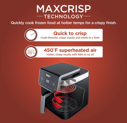 Ninja Air Fryer Pro XL 6-in-1 met 6.5 QT Kapasiteit, Max Crisp, Lugbraai, Lugbraai, Bak, Herverhit, Dehidreer, Max Crisp Tegnologie met 450F, Kleefvrye Mandjie & Knupperplaat, Grys, AF181