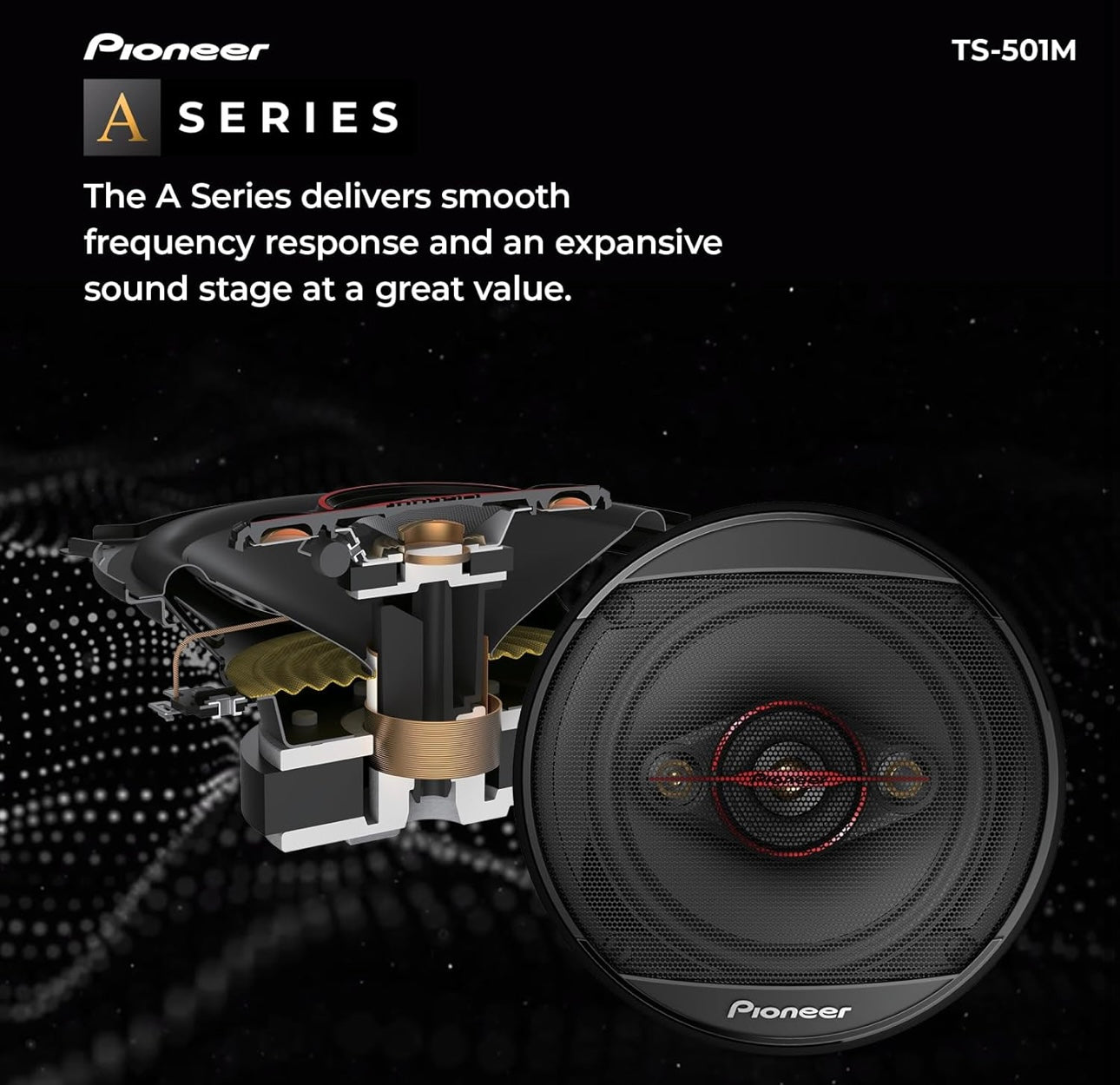 Pioneer TS-501M 4-Way Coaxial Car Audio Speakers (Pair) - 5-1/4" Round, 300 W Max Power, Black and Red