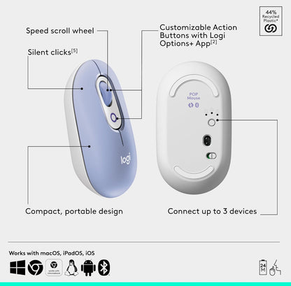 Logitech POP ICON Combo, Bluetooth-sleutelbord en -muiskombo, Gemaklike Tik, programmeerbare Sleutels en Knoppies, Stil klikke, Maklike Wisseling tot 3 Toestelle - Pers