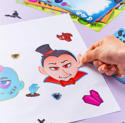 JOYIN 36 STKS Halloween Make-a-face Plakkerblad, Kinders Partytjie Guns Handwerkbenodigdhede, Maak Jou Eie Karakter Plakkers met Vampier, Heks, Frankenstein, Spook, Halloween Lekkernye Klasaktiwiteite Speletjie