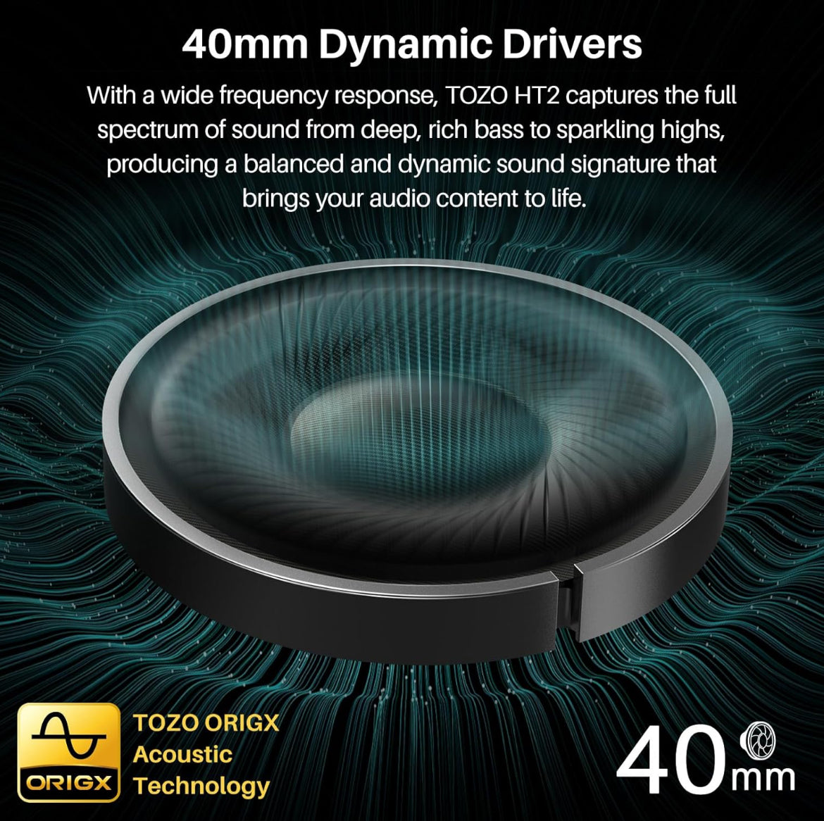 Hybrid Active Noise Cancelling Wireless Over Ear Bluetooth Headset, 60H Playtime, Hi-Res Audio Custom EQ via App Deep Bass - Black
