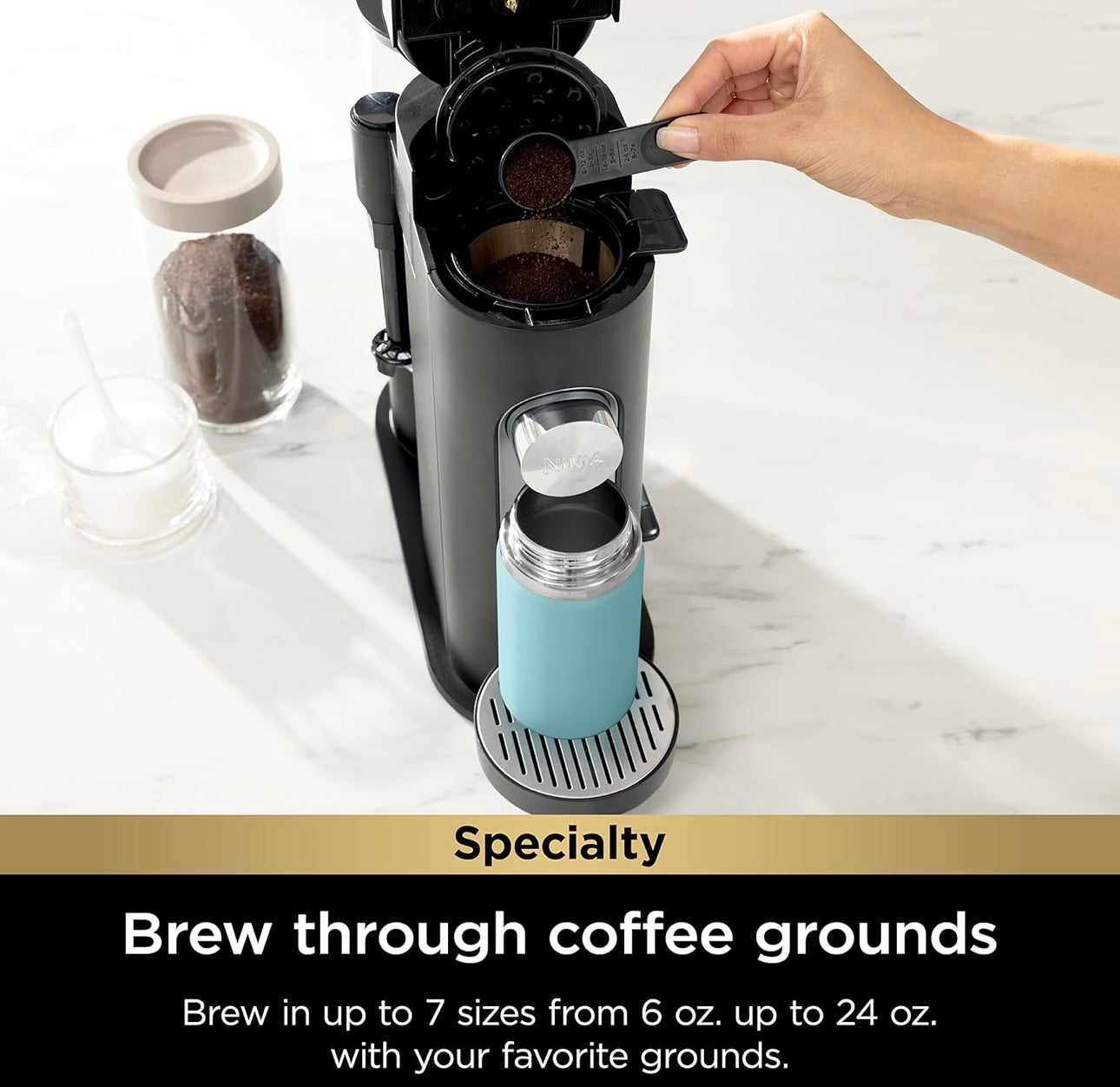 Ninja Coffee Maker Single Serve Brew with Coffee Pods & Grounds Compatible with K-Cup Coffee Pods - Black (PB051)