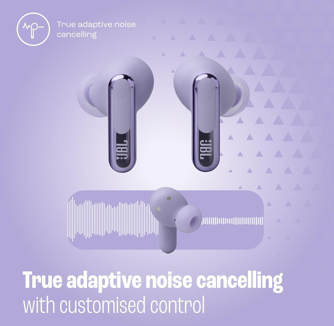 JBL Live Beam 3 - True wireless noise-cancelling closed-stick earbuds, 48Hrs total playback, Wireless Charging, 6 Mics for perfect calls, Multi-point connection, IP55 waterproof and dustproof (Purple)