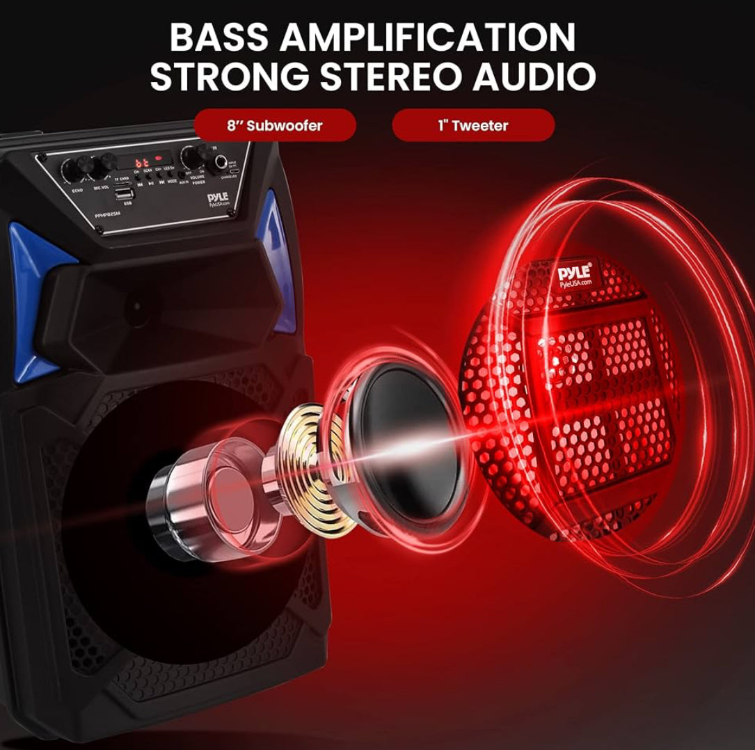 Draagbare Bluetooth PA Luidsprekerstelsel – 400W Draagbare Bluetooth Buitelewe Luidspreker PA Stelsel met Mikrofooninvoer, Partytjieligte, MP3/USB SD Kaartleser, FM Radio, Rolwiele – Mik, Afstandsbeheer – PPHP82SM