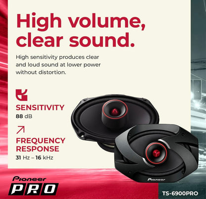 Pioneer TS-6900PRO, 2-rigting-motorluidsprekers, Volreeks, Helder Klankgehalte, Maklike Installasie en Verbeterde Basreaksie, 6” x 9” Luidsprekers