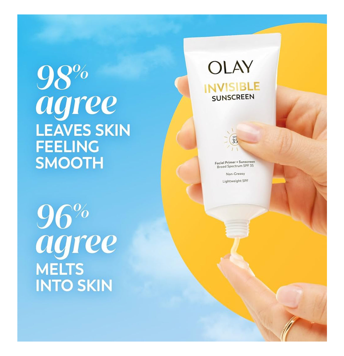 Olay Onsigbare Sonskerm, SPF 35, 100% Onsigbare Gesigsonskerm en Grimeringonderlaag - Geurloos met Vitamien C & E, Aloe Vera (1.7 Oz)