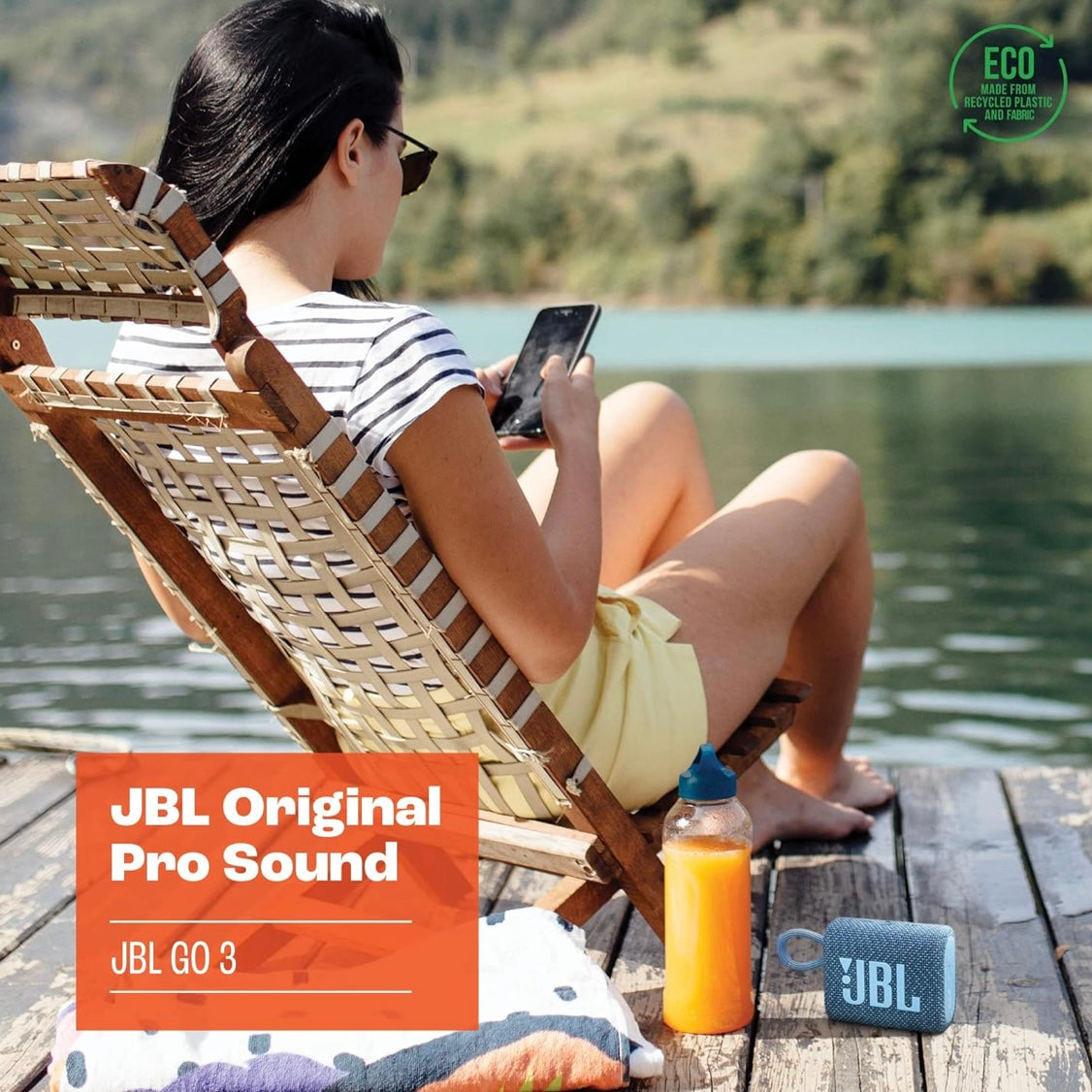 JBL Go 3 Eco - Portable Mini Bluetooth Speaker, big audio and punchy bass, IP67 waterproof - (Eco White)