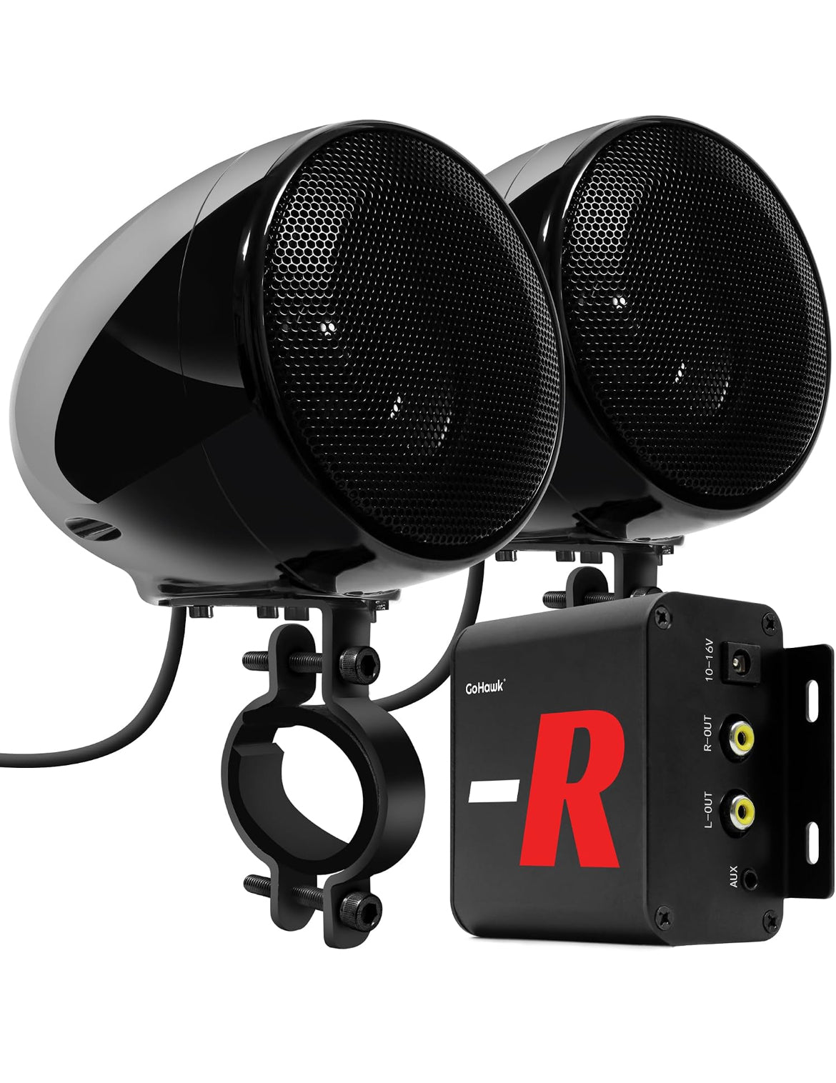 Motorcycle Speakers Bluetooth 4 Inch Waterproof Radio Audio System
100W Amplifier, Remote Control, AUX USB SD FM Radio, Fits 7/8"–1-1/4" bar for Motorcycle ATV 12 Volt Vehicles