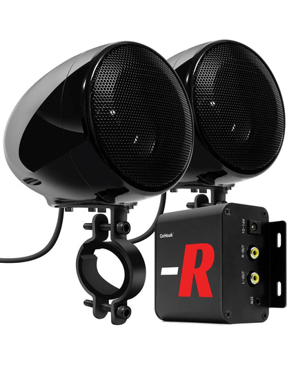 Motorcycle Speakers Bluetooth 4 Inch Waterproof Radio Audio System
100W Amplifier, Remote Control, AUX USB SD FM Radio, Fits 7/8"–1-1/4" bar for Motorcycle ATV 12 Volt Vehicles