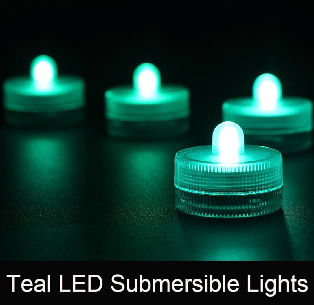 Halloween Lights Submersible LED Lights cr2032 Battery Powered Underwater Waterproof LED Tea Light for Events Wedding Centerpieces Vase Floral Xmas Holidays Home Decor Lighting(Pack of 12) (Teal)