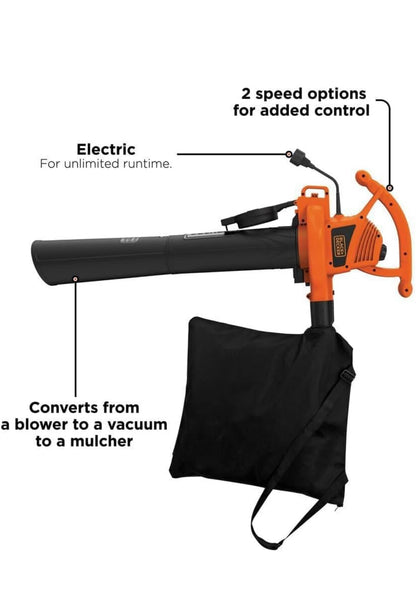 BLACK+DECKER 3-in-1 Elektriese Blaasmasjien, Blaarsuier, Verpapper, 12-Amp (BV3100)