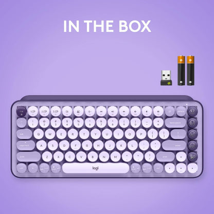 Logitech POP Keys Meganiese Draadlose Sleutelbord met Aanpasbare Emoji-sleutels, Duursame Kompakte Ontwerp, Bluetooth- of USB-verbinding, Veelvuldige Toestelle, OS-versoenbaar - Cosmos