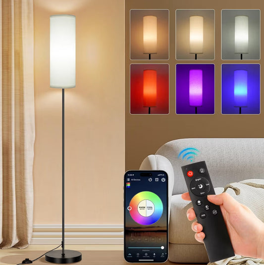 Floor Lamps White Lampshade 9W RGB Smart Bulb Modern, Dimmable Colors Temperature & Brightness - Remote