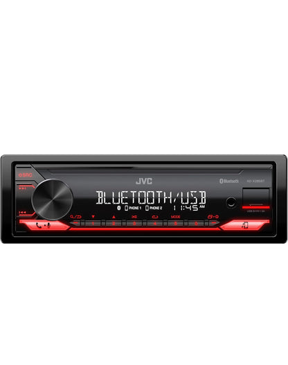 JVC KD-X280BT Bluetooth Motorstereo met USB-poort – AM/FM-radio, MP3-speler, hoëkontras LCD, 50 Watt, Verwyderbare Voorpaneel – Enkel DIN – 13-band EQ